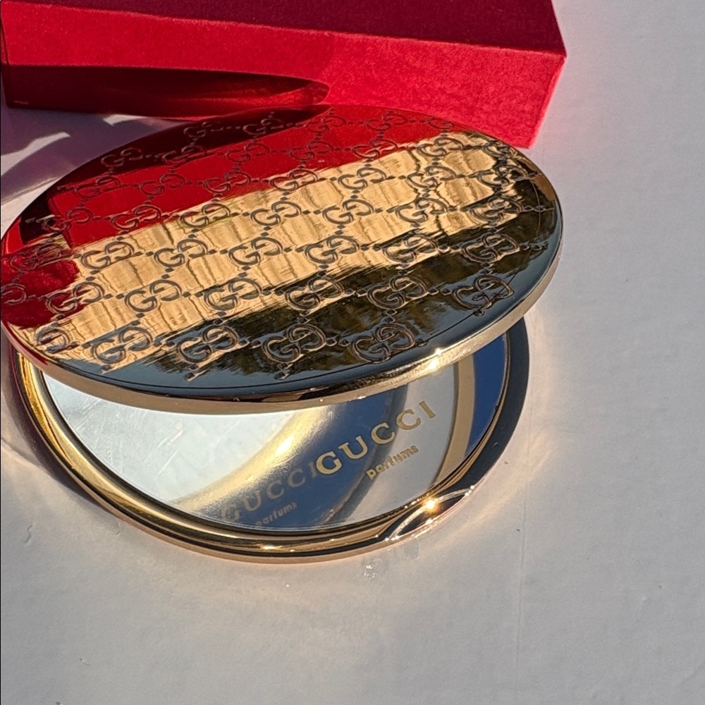 Gucci Double Sided Gold Tone Monogram Compact Mirror - Picture 3 of 8